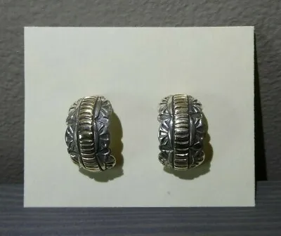 $49.95 • Buy VTG Navajo V. Hicks Sterling Silver & 14K Gold Pierced Hoop Earrings