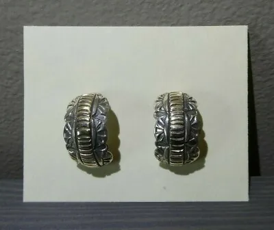 VTG Navajo V. Hicks Sterling Silver & 14K Gold Pierced Hoop Earrings • $49.95