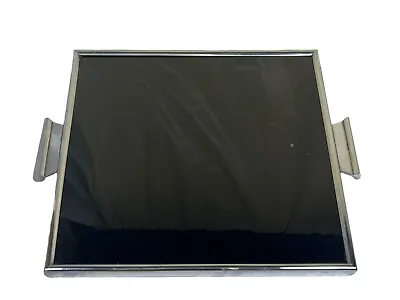 Vintage 11.5” Chrome & Reverse Painted Black Glass Art Deco Serving Vanity Tray • $67.99