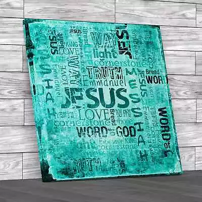 Jesus Christian Sayings Square Teal Canvas Print Large Picture Wall Art • £18.95