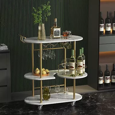 Gold Bar Carts With 4-Tier Storage Shelves Mobile Bar Serving Cart With Wine • $172.49