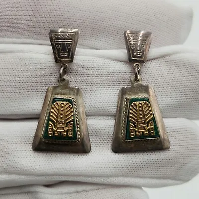 Peruvian Sterling Silver & 18K Gold W/ Malachite Accent Earrings • $175