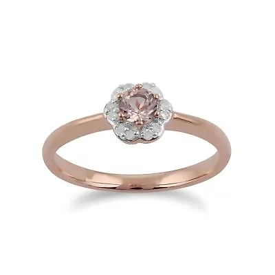 Classic Round Morganite & Diamond Floral Ring In 9ct Rose Gold • $215.77