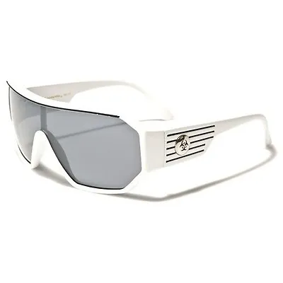 Retro Goggle Style Biohazard Shield White Mens Celebrity Fashion Sunglasses • $13.57