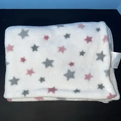 Little Miracles Baby Blanket Pink Gray Stars White Plush Fleece Lovey 32 X44  • $17.99