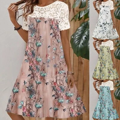 $27.40 • Buy Womens Plus Size Summer Dresses Women Casual Floral Print Lace Short Sleeve