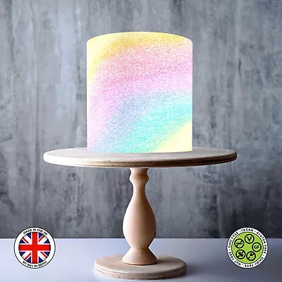 Rainbow Unicorn Glitter Effect Wrap Around Edible Cake Topper ICING / WAFER • £7.79