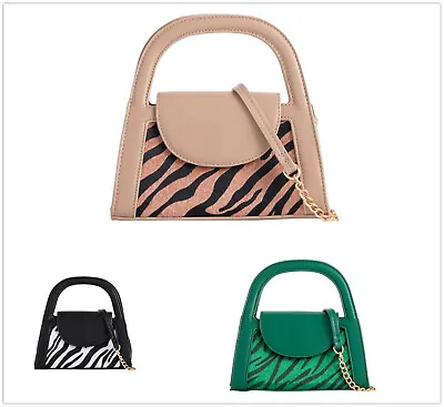 Women Faux Leather Clutch Zebra Pattern Handbag Top Handle Evening Party PromBag • £18.99