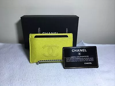 $350 • Buy Chanel O-Card Card Holder In Yellow Pebbled Leather (4.5  X 3 ) [In Box]