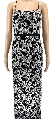 $445 Aidan Mattox Women Black White Floral Embroidered Column Gown Dress Size 8 • $55.98