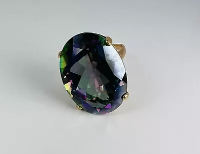 14K Yellow Gold Large Oval Mystic Topaz Cocktail Ring Size 7.5 • $495