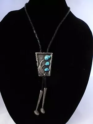 R. Platero (Navajo) Turquoise & Sterling Bolo Tie Stamped  Handmade /signed • $280