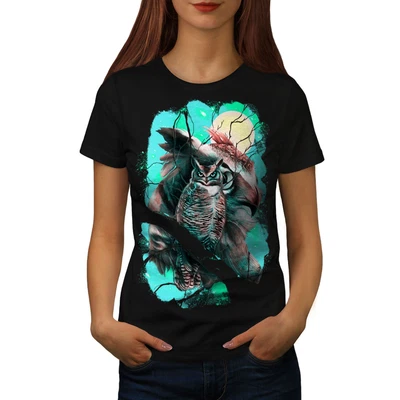 Wellcoda Forest Owl Moon Fantasy Womens T-shirt  Casual Design Printed Tee • £17.99