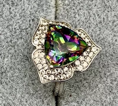 Vintage Sterling Silver 925 Ring Mystic Topaz? Size 7 Signed 925 China • $10