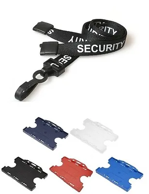 SECURITY Lanyard Black With White Print & Plastic Clip With ID Double ID Holder  • £3.22