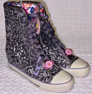 SKECHERS Daddys Money Secret Wedge Silver Sequin Sneakers Boots NEW Womens 8 8.5 • $92.91