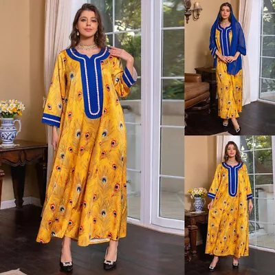 Moroccan Women Muslim Abaya Maxi Dress Hijab Jalabiya Dubai Kaftan Robe Islamic • $53.20