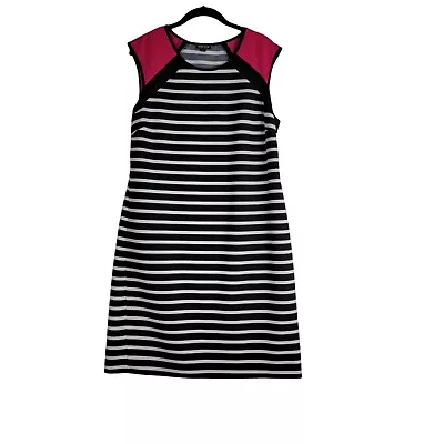 Voir Voir Sleeveless Shift Dress Sz 14 Stretch Knee Length Side Zip Crew Striped • $12.96