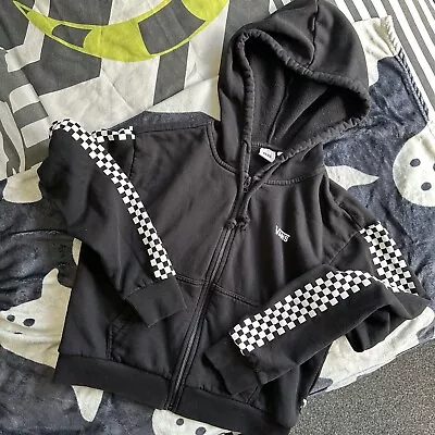 VANS Women’s Black Checkerboard Sleeve Cropped Zip Through Hoody Size 10 XS • £15