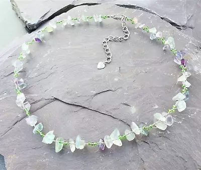 Rainbow Fluorite Gemstone Crystal Single Strand Necklace Hand Made Chakra • £7.95
