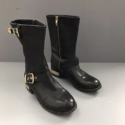 Vince Camuto Winchell Pebbled Leather Buckle Moto Mid Boot 8.5 • $90