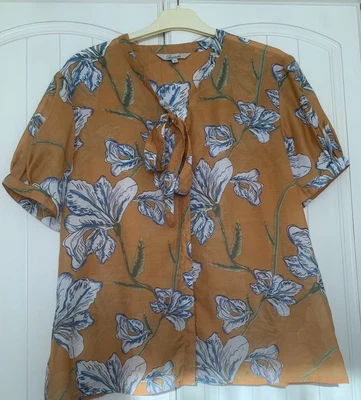 £1.99 • Buy Ladies Mustard Yellow/Gold Print Short Sleeved Top Size 16 Peacocks Label