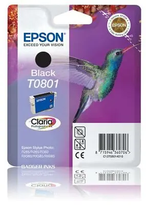 £16.98 • Buy T0801 Black Original Printer Ink Cartridge TO801 C13T08014010 Epson Hummingbird 