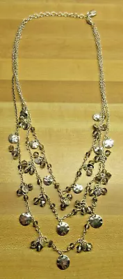 VTG ? 38  Long SIGNED  C  CHARM MULTI CHAIN Clear Bead Necklace Silver Tone Mtl • $15.83