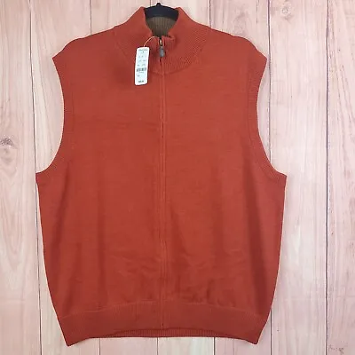 Brooks Brothers Mens Sweater Vest Sz L Loose Merino Wool Sleeveless Orange NEW • $59.87