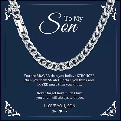 Mens Gifts To My Son Chain Necklace - Son Gifts From Mum Dad Silver Chain Mens I • £12.70