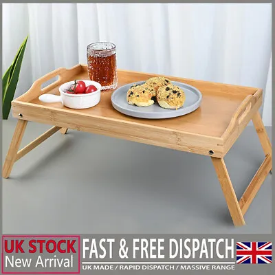Bamboo Lap Tray Serving Tray With Folding Legs Breakfast Food Bed Tray Uk Stock • £11.99