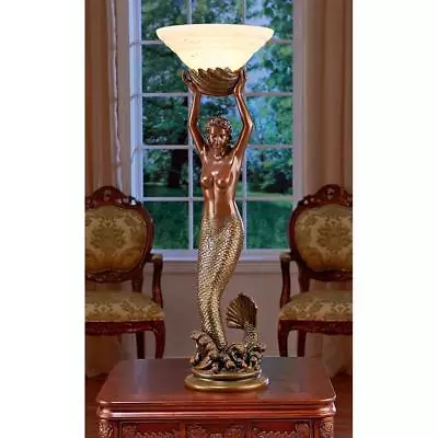 Alluring Sea Siren Mermaid Offering Of Light Illuminating Sculptural Table Lamp • $440