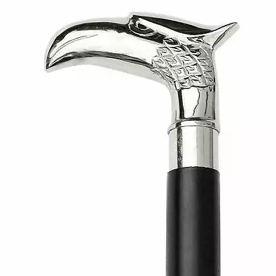 Walking Wood Stick Silver EAGLE Head Wood Vintage Walk Regular Cane Men/Women • $30.34