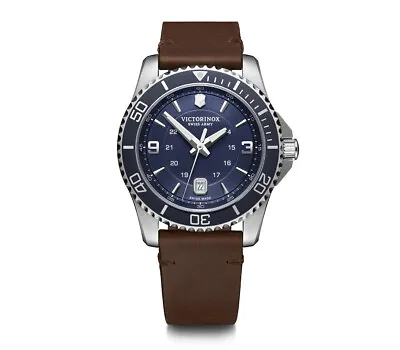 VICTORINOX Swiss Army Men's Maverick 43mm Watch Blue W/ Leather Strap - 241863 • $299.99