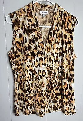 Calvin Klein Top Womens Sz XL Multicolor Animal Print Sleeveless V Neck Pullover • $15