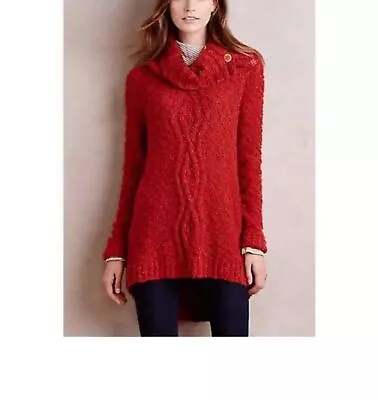 Moth Anthropologie Rust Cable Knit Button Cowl Neck Pullover Sweater Size Medium • $33