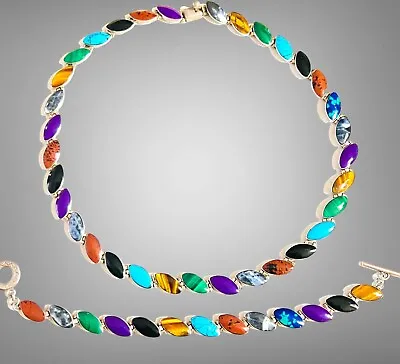 TAXCO MEXICO Sterling Silver Multi Gemstone Necklace Bracelet Set Turquoise WOW • $144.49