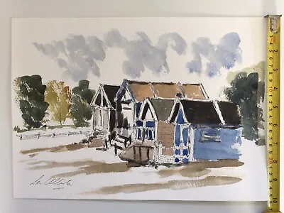 £15 • Buy Original Pen And Ink Watercolor | Beach Huts At Wells-next-the-Sea, Norfolk