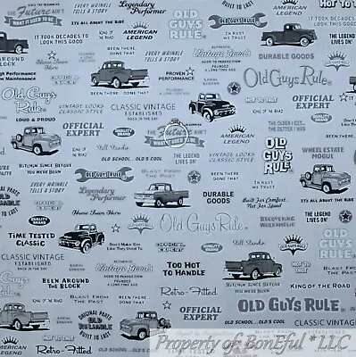 BonEful Fabric FQ Cotton Quilt Gray B&W Retro Man USA VTG American USA Truck Car • $9.50