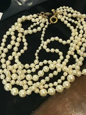 Vtg Signed J Crew Twisted HAMMOCK 5 Row  Faux Pearls Elegant Necklace • $75