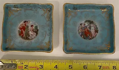 (2) M & R 3  Aqua & Lacy Gold Overlay Hand Painted Jewelry/Trinket Dishes • £72.32