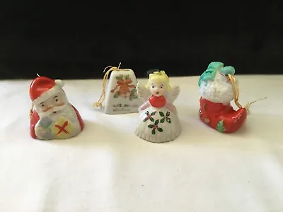 Lot Of 4 - 2” Vintage Porcelain Bell Christmas Ornaments Santa Angel  + (WW95) • $19.99