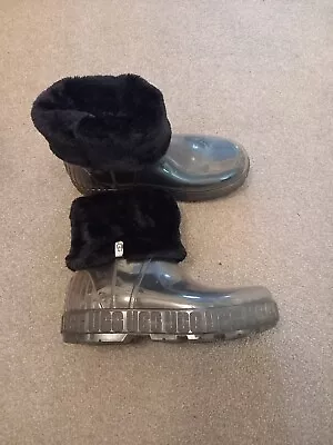 Ugg Drizlita Clear Wellington Boots With Black Socks Size 6 • £10.26