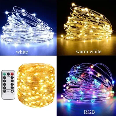 100 LED Battery Fairy String Lights Outdoor Xmas Remote Control Wedding Party • £4.93