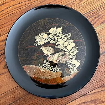 Otagiri Lacquerware Hand Painted Serving Platter Tray Plate Gold Quails 11-3/4” • $15