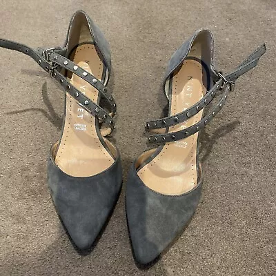 Mint Velvet Shoes Size 4grey Leather Lined Suede Cross Straps  EU 37 S • £29.99