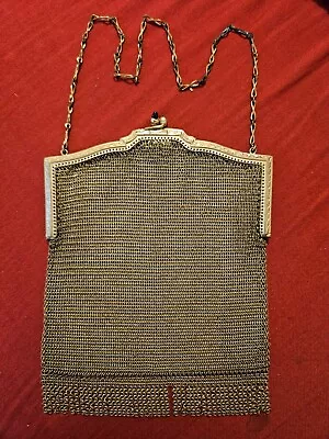 Antique 1920's Whiting & Davis Flapper Gold Fringe Mesh Purse GREAT CONDITION • $28