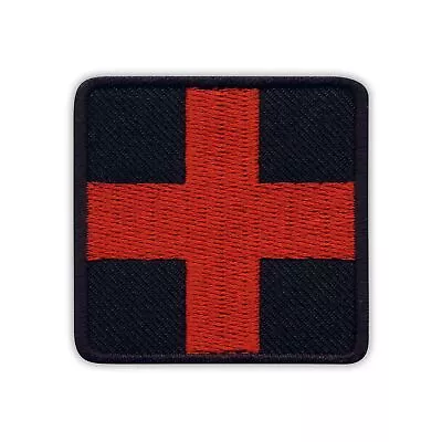 RED Medic Cross On BLACK Background - Square Patch/Badge Embroidered • £2.55