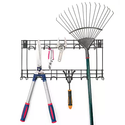 Heavy Duty Garden Tool Holder Wall Rack With Hanger Hooks Garage Outdoor Shed • £20.95