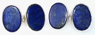 Double Sided Authentic Lapis Gemstones Set 925 Sterling SILVER Chain Cufflinks • $61.65